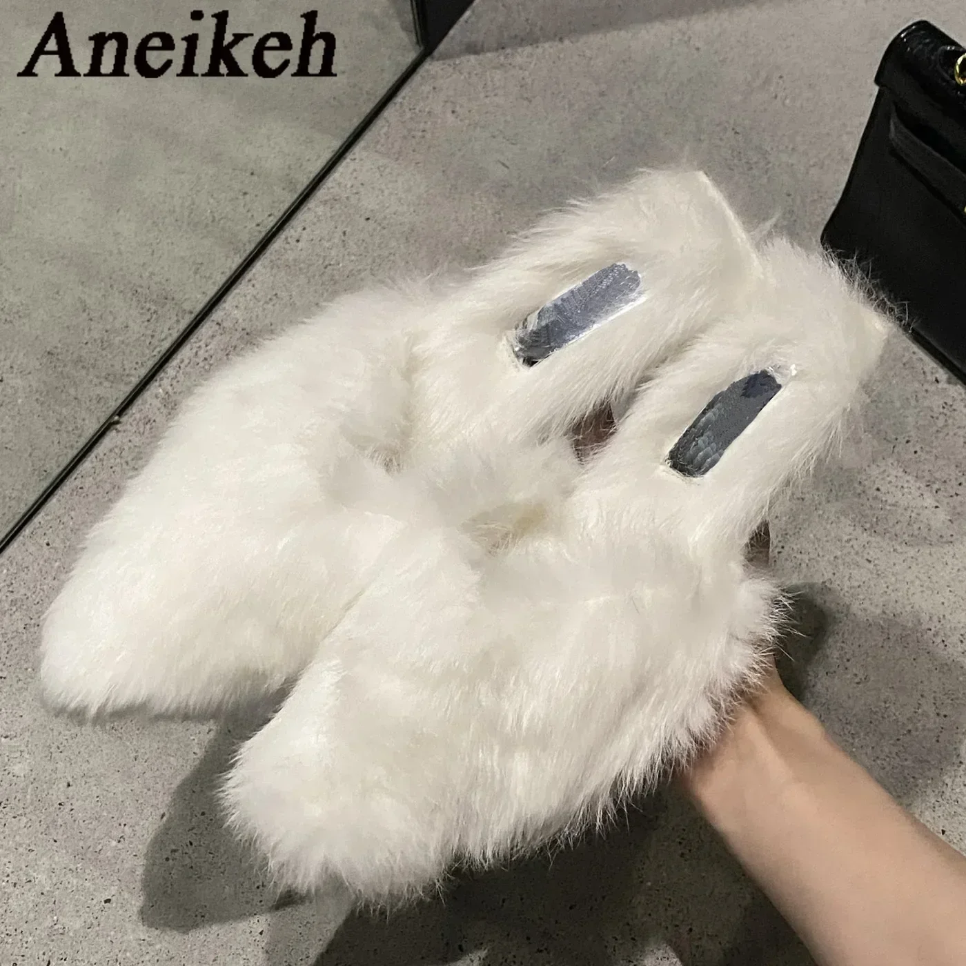 Aneikeh Primavera/otoño moda púrpura zapatillas modernas tacones finos cabeza mulas sandalias aterciopeladas fiesta mujeres zapatos de tacón con punta estrecha