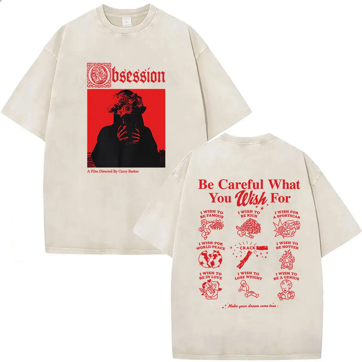 Be Careful What You Wish Obsession Movie 2026 Vintage Washed T Shirts Men Women's Horror Fashion Short Sleeve T-shirt Streetwear