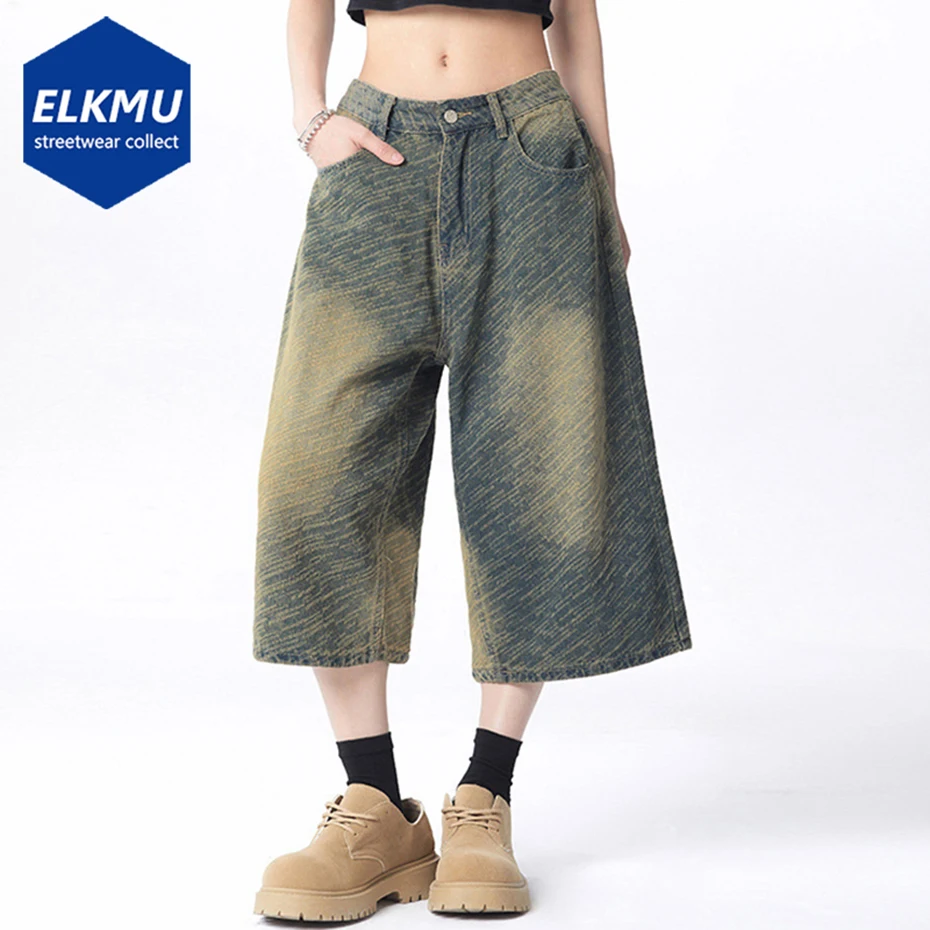 

Винтажные свободные джинсовые шорты, летние повседневные широкие мешковатые джинсовые шорты, уличная одежда, шорты в стиле Харадзюку в стиле ретро, унисекс