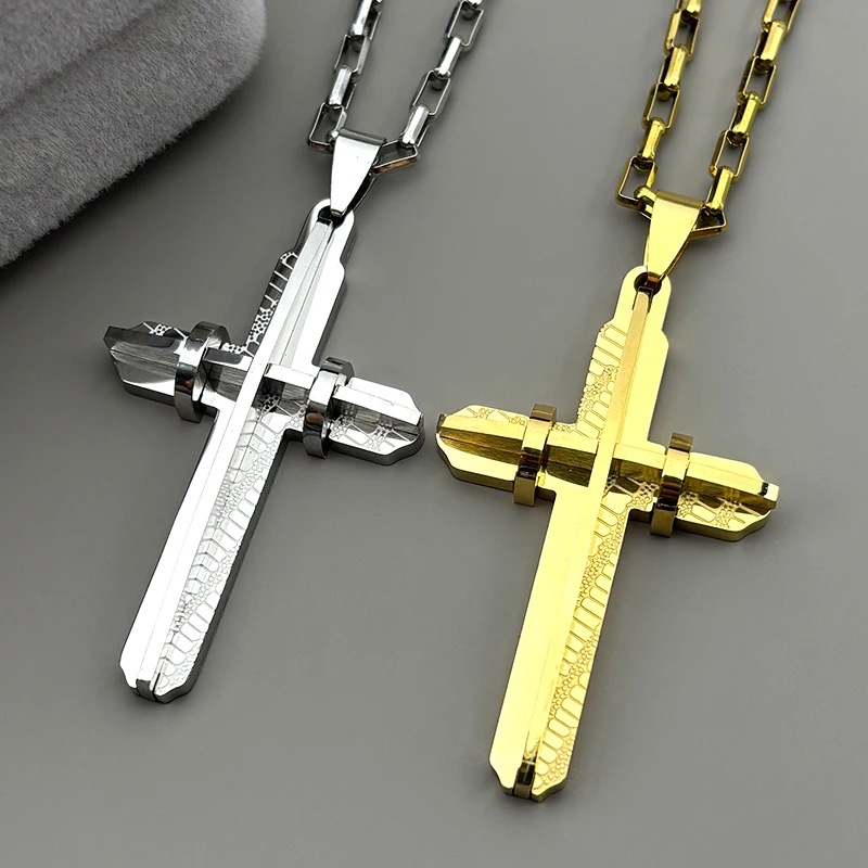

Religious Jesus Cross Necklace for Women Men Stainless Steel Gold Color Christian Hip Hop Pendant Necklaces Chain Jewelry Gift
