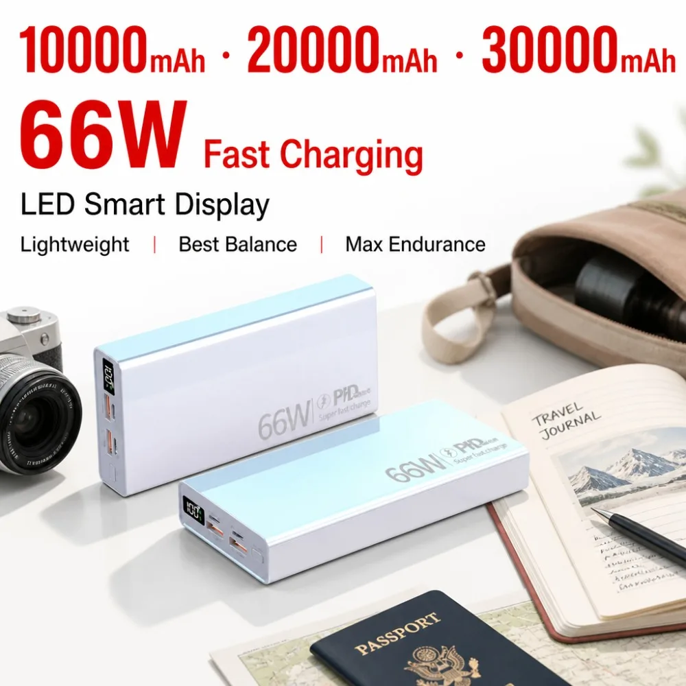 10000mAh 20000mAh 30000mAh 66W USB-C Power Bank LED Display for iPhone Samsung Xiaomi Huawei PD20W QC4.0 Travel Gift PowerBank