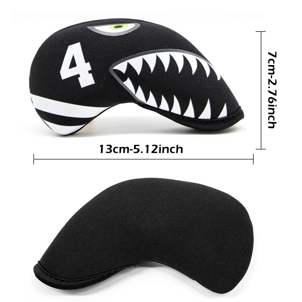 Waterproof Golf Club Head Covers, Shark Mouth Pattern, Iron Club Headovers Wedges, Diving Material, 456789, PSAX, 10 Pcs Set