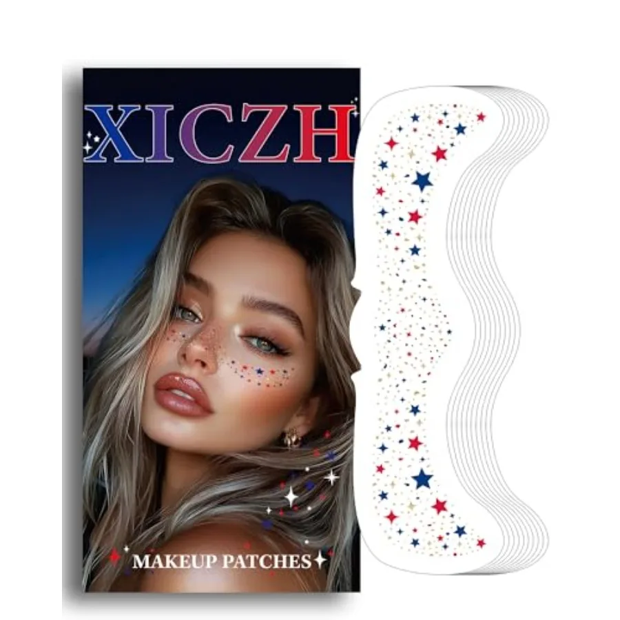 Face Glitter, 4th of July Temporary Face Tattoos, Face Body Glitter Makeup Patches for Women, Independence Day USA Patriotic Pa