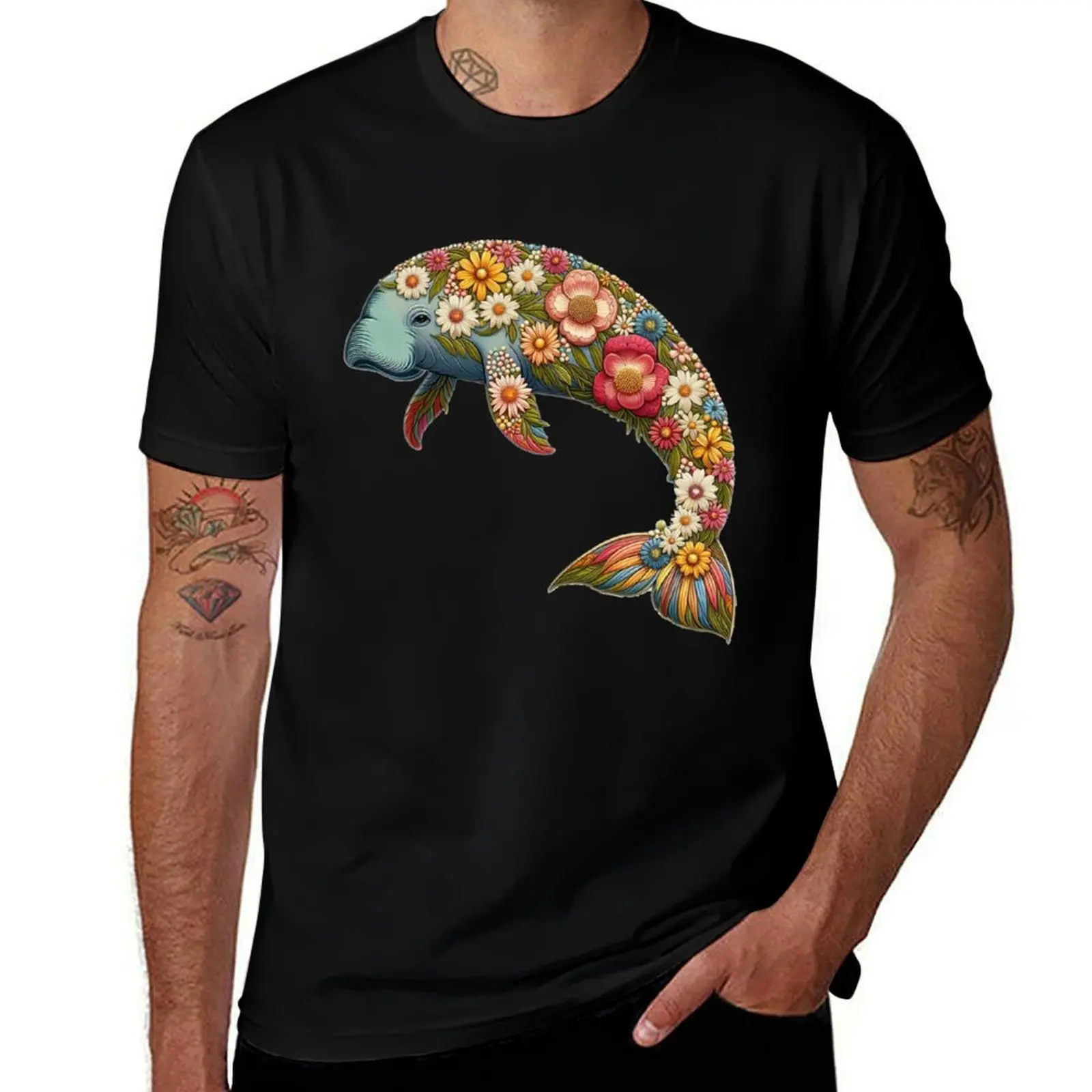 

Flower Retro Dugong T-Shirt plus sizes graphic t shirts hippie clothes mens t shirts top quality