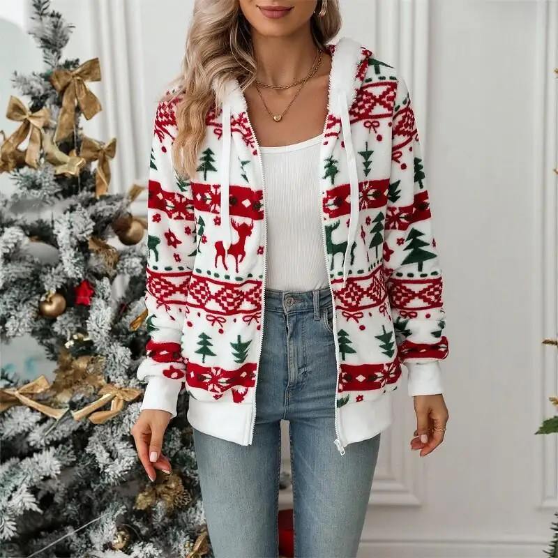 여성용 루즈핏 후드 가디건 코트 캐주얼 가을 겨울 스트리트 스타일 긴 소매 지퍼 클로저 만화 프린트 패션