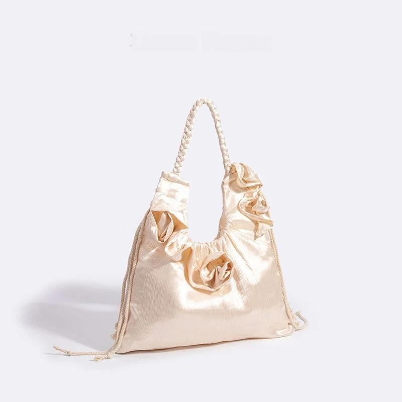 

Retro Rose Floral Underarm Bag - Large Capacity Shiny Women's Shoulder Tote for Commute, Beaded Chain Strap & Detachable Handle