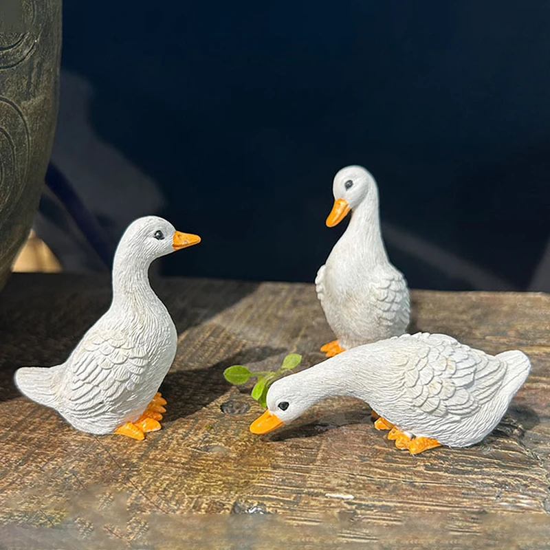 3Pcs Cute Duck Hydroponic Lotus Flower Pot Retro Resin Statue Outdoor Sculpture For Home Office Desk Garden Decor【Homeclub】