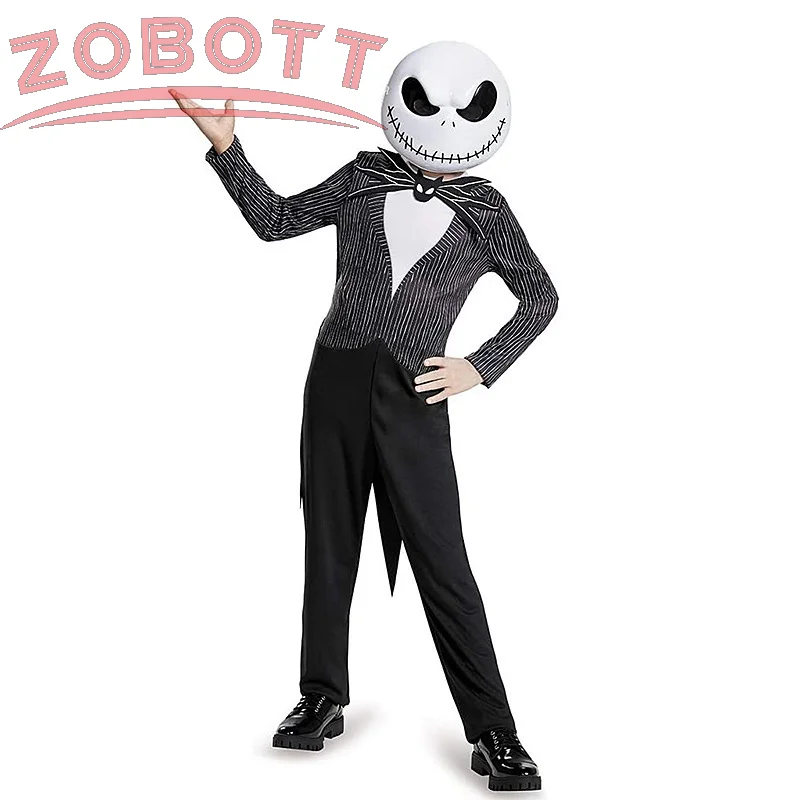 ジャックskellingtonアニメコスプレ男の子のための衣装、クリスマスのボディスーツの前の悪夢、ハロウィーンの服
