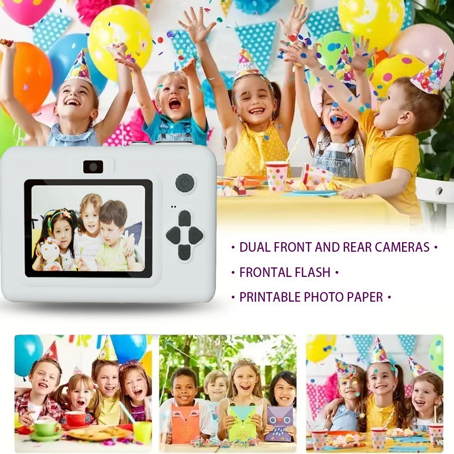 2.8-inch screen instant printing toy camera with 32GB SD card, 3 rolls of printing paper, portable high-definition camera, insta