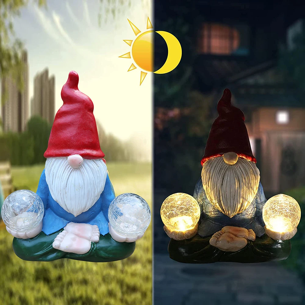 Vườn Gnome Tượng Ngoài Trời IP65 Đèn LED Năng Lượng Mặt Trời Nhựa In Hình Hoa Lá Mang Magic Quả Cầu Đèn Sân Sân Bãi Cỏ Hiên Nhà Bên Ngoài trang Trí