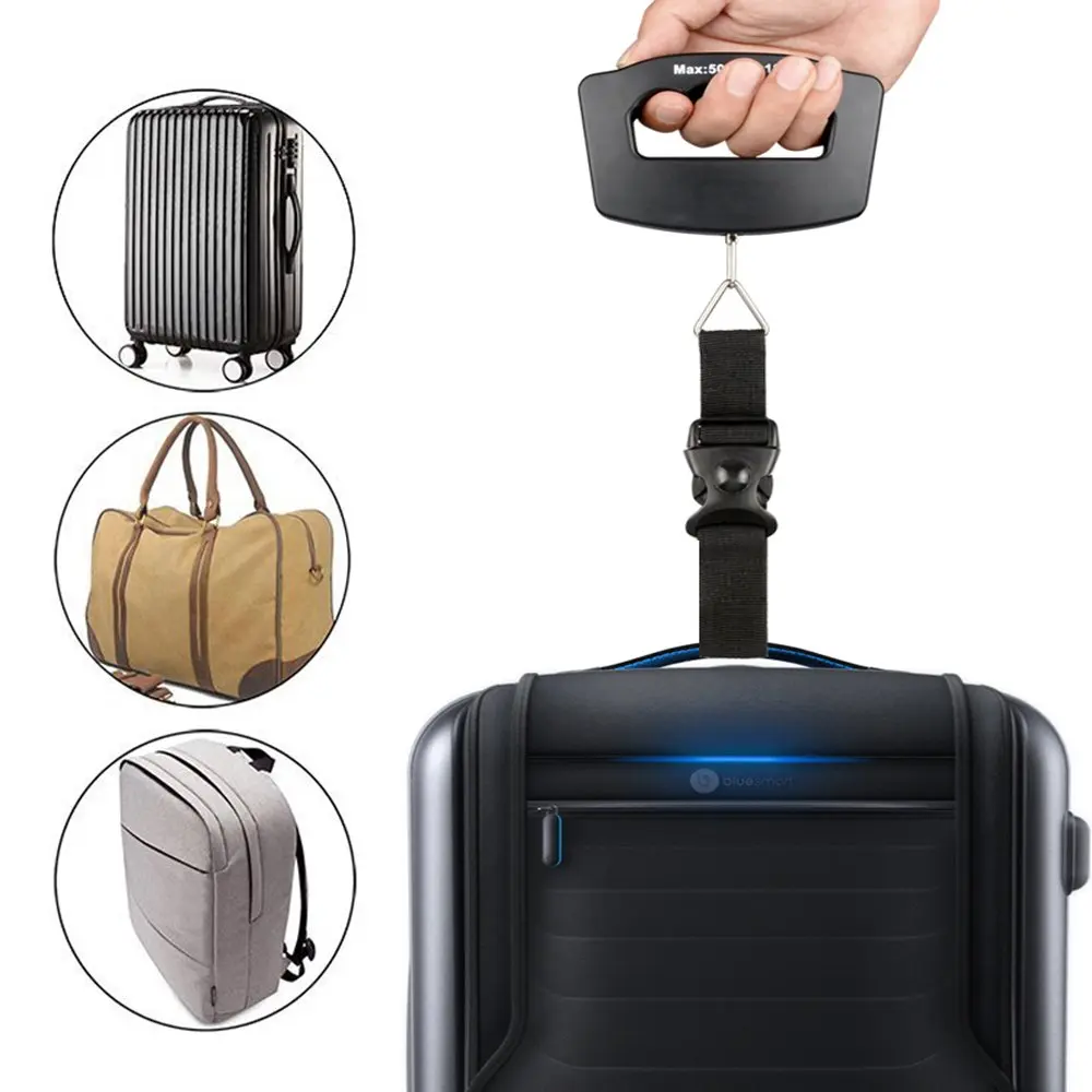 Báscula Digital para Equipaje, Báscula para Pesar Maletas, 110 lb (50 kg) con Desviación de 10 g, Báscula Portátil de Mano con Gancho para Viajes, Pesaje de Pescado, Negra