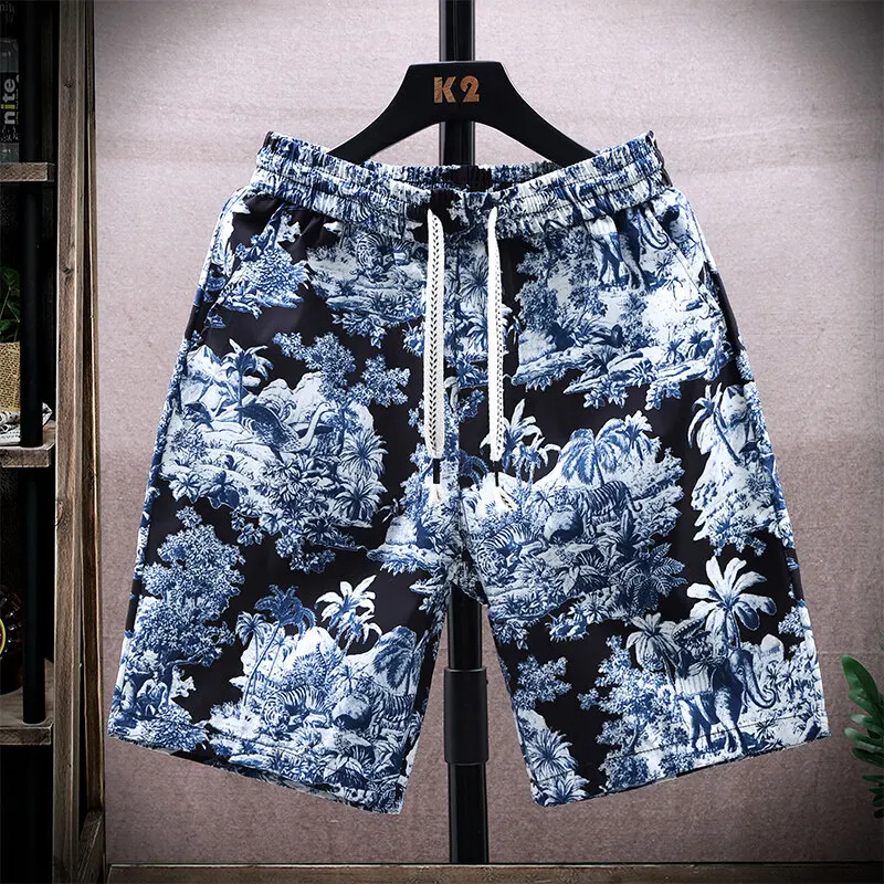 2025 Summer new style Men's Drawstring Shorts Quick Dry Hawaii Holiday Sports swimming Trunks Coconut Tree Printed Shorts men