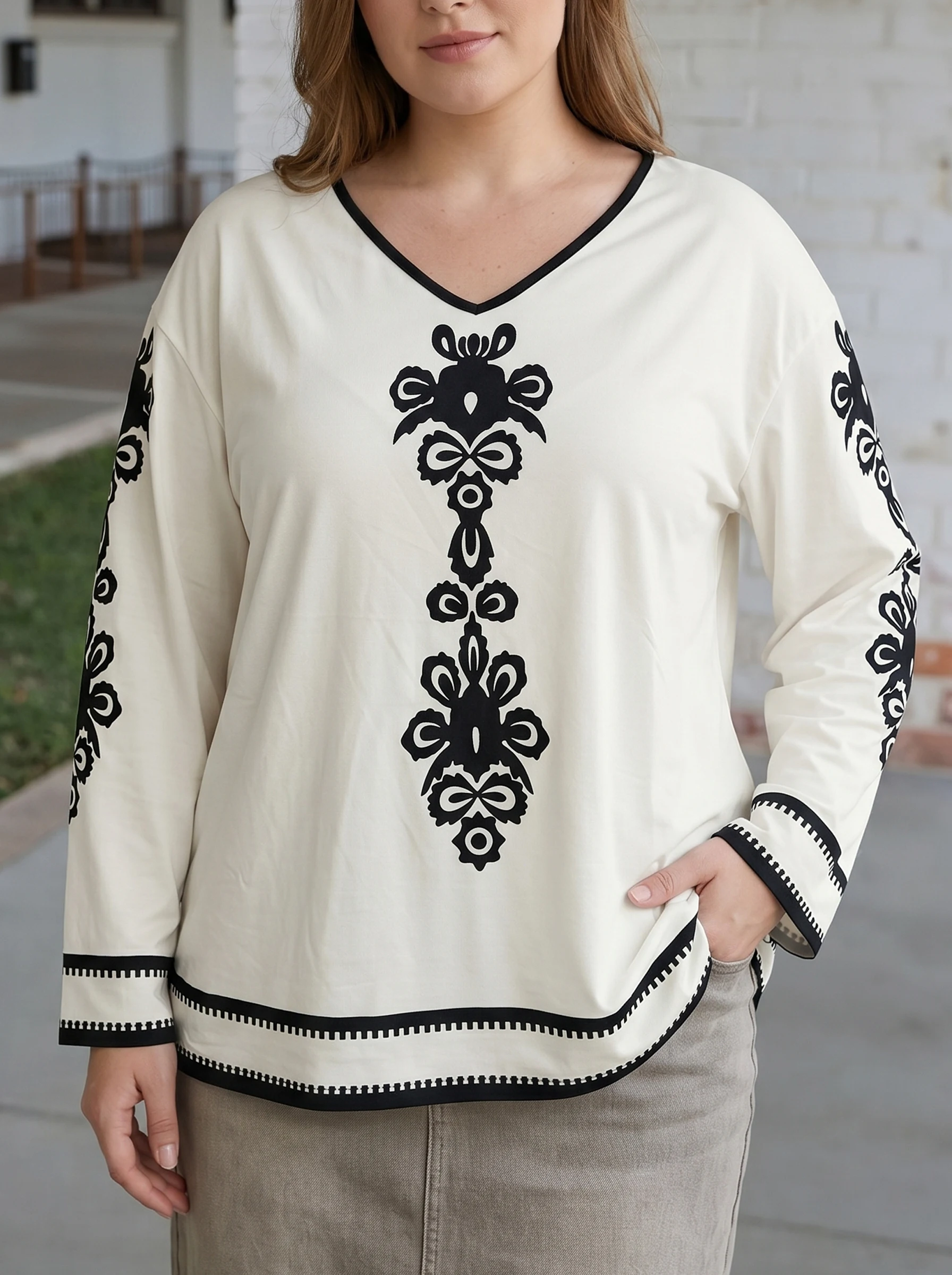 

Rosa fera Plus Size Women's Printed Blouse Casual Long Sleeve V Neck Loose Fit Shirt Top