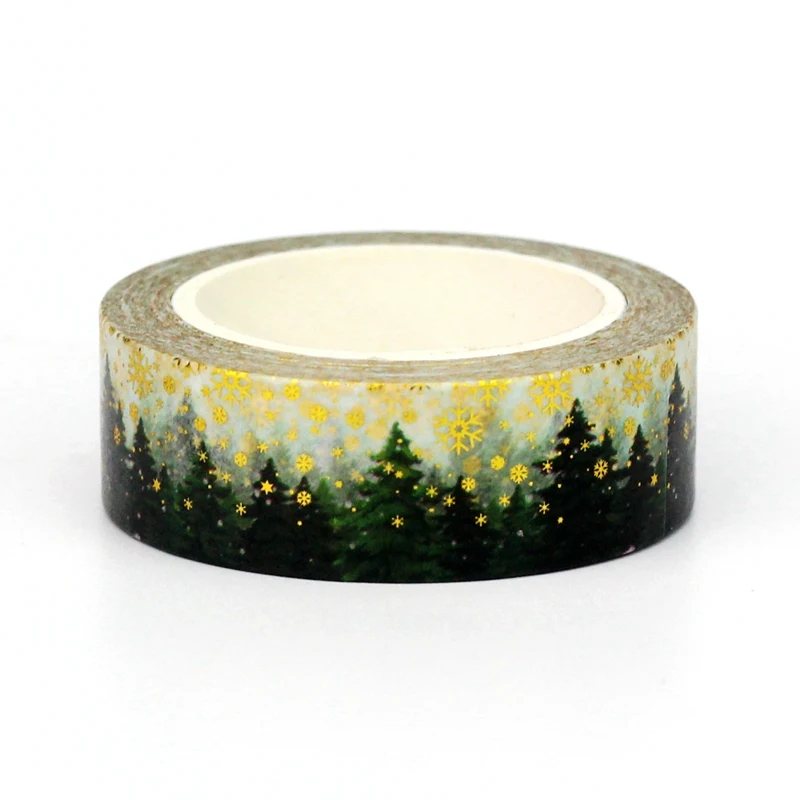 Novo 1pc 10m folha de ouro decorativa árvores de natal washi fita para embrulho de presente diário adesivo fita adesiva bonito papeleria