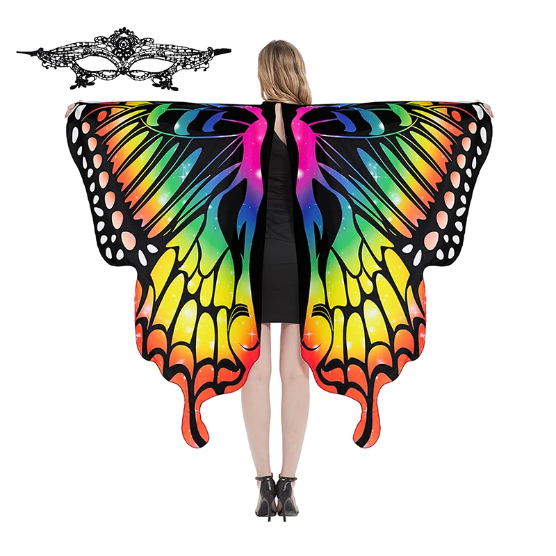 Performance Stage Costume Women Colorful Butterfly Wings Shawl Dress-up Cloak Cape With Mask Fashion Cardigan Role Play Prop