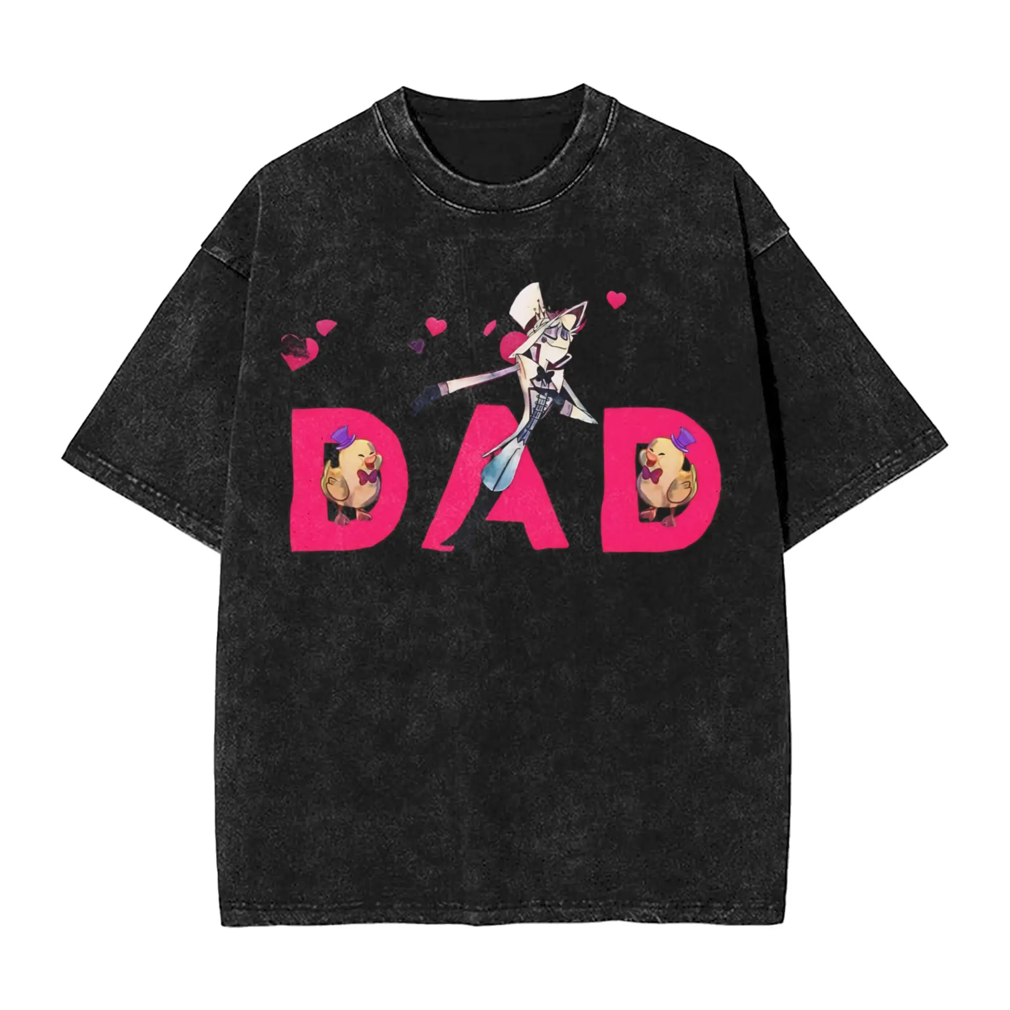 

Harajuku Washed Shirt hazbins hotels alastor vox 2 Apparel Vintage T Shirt Oversize Streetwear Short Sleeve Summer Tees