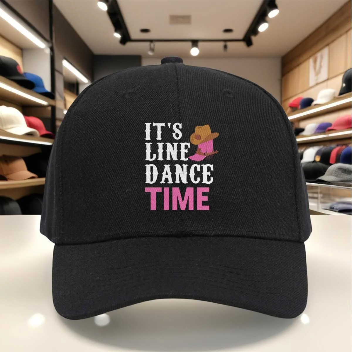 It'S Line Dance Time Cowboy Boot Cowboy Hat Print Baseball Cap, Trendy Adjustable Cap for Country Music Events And Dancing