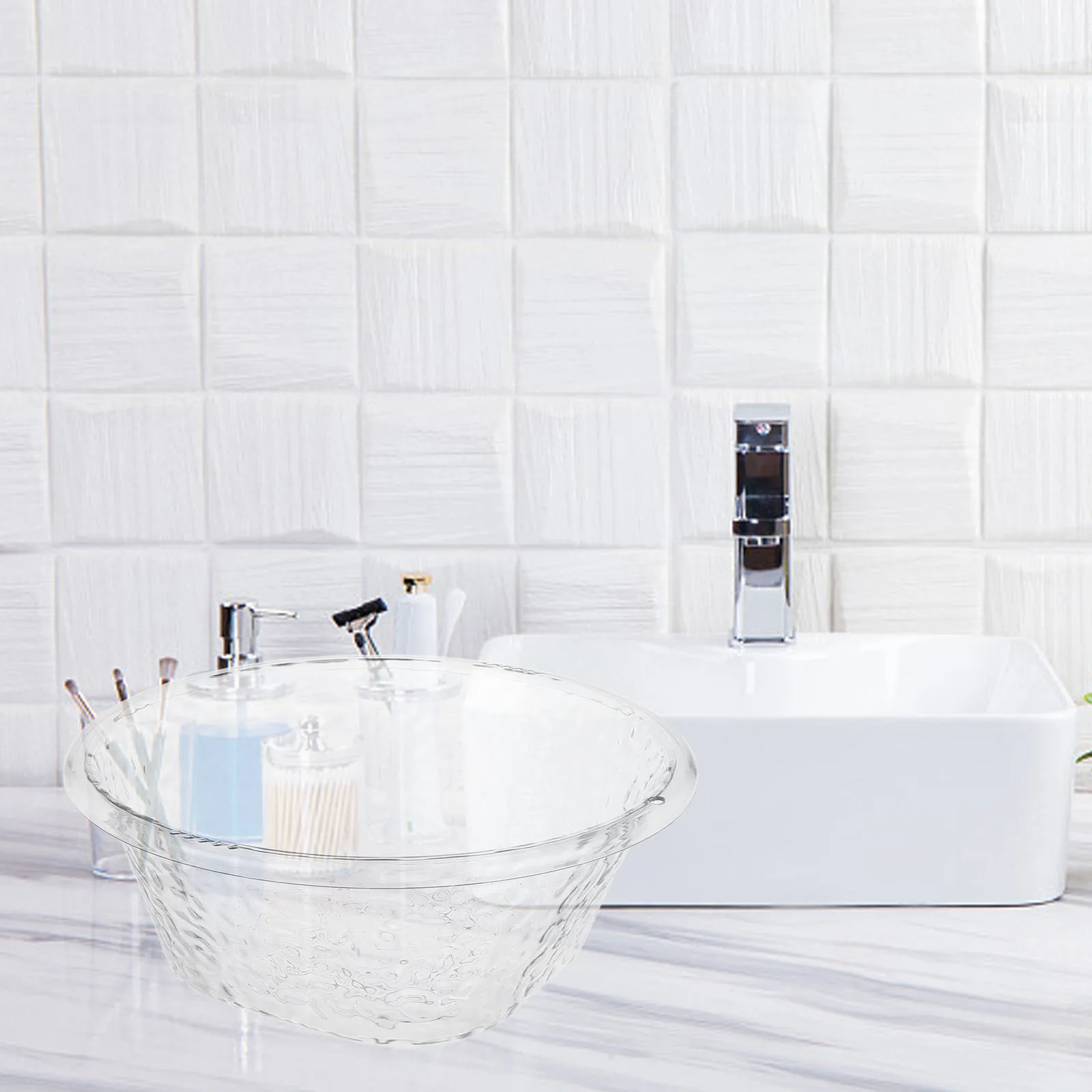 

Clear Plastic Wash Basin Large Capacity Multi-Functional Portable Face Cleaning Hand Wash Bathroom Kitchen Basin