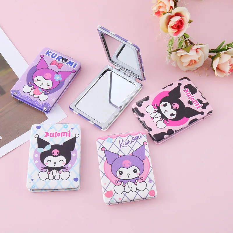 Sanrio Mirror Portable Small Mirror Kuromi Portable Folding Mirrors Double-Sided Pattern Makeup Gift for Girl