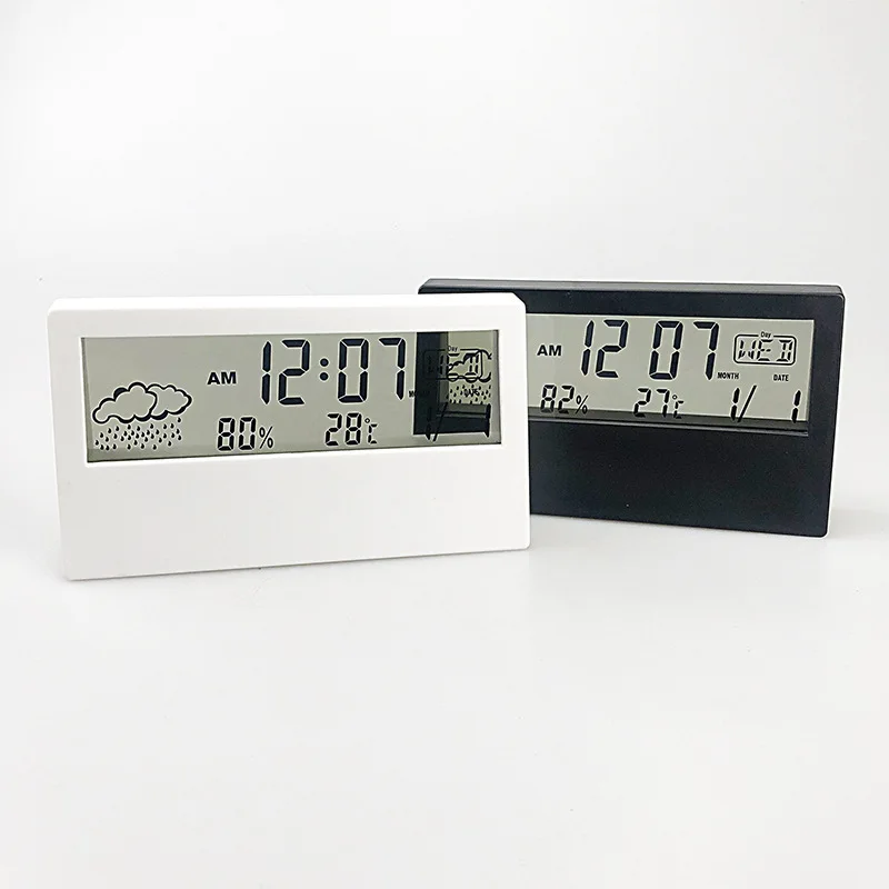 

Multifunctional LCD Digital Alarm Clock Electronic Desk Clock With Temperature Humidity Meter White Light Home Desktop Decoratio