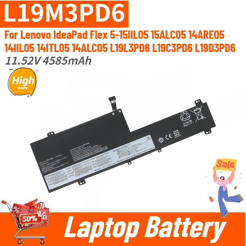 

L19M3PD6 Высококачественная батарея для ноутбука 11.52V 4585mAh для Lenovo IdeaPad Flex 5-15IIL05 14IIL05 14ITL05 15ALC05 14ARE05, абсолютно новая