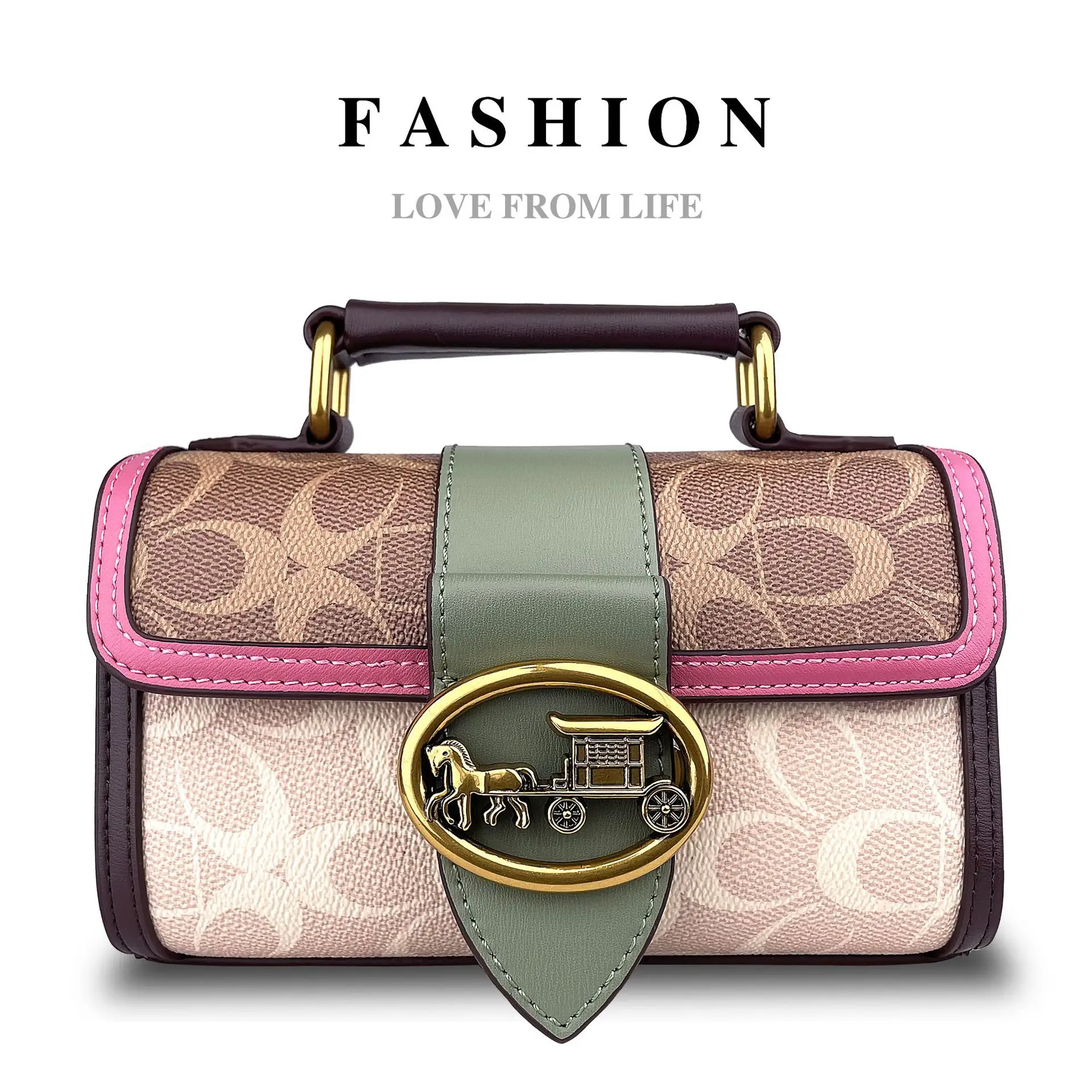 

Simple Fashion Mini Top Handle Bag Color Block Crossbody Bag for Women Chain Shoulder Bag Luxury Carriage Pattern Purse