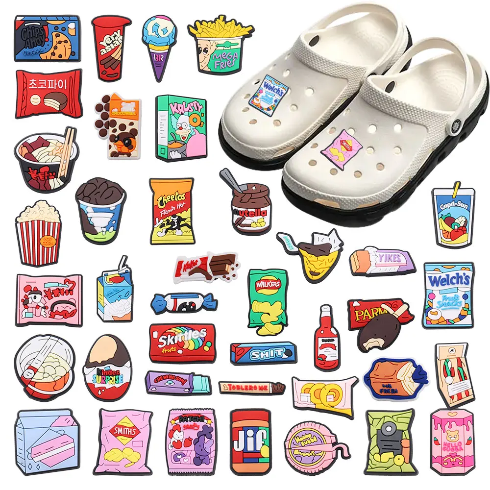 

Sell Retail 1pcs PVC Shoe Charms Popcorn Cookies Chocolate Candy Ice Cream Accessories Shoes Buckles For Kids Party Present