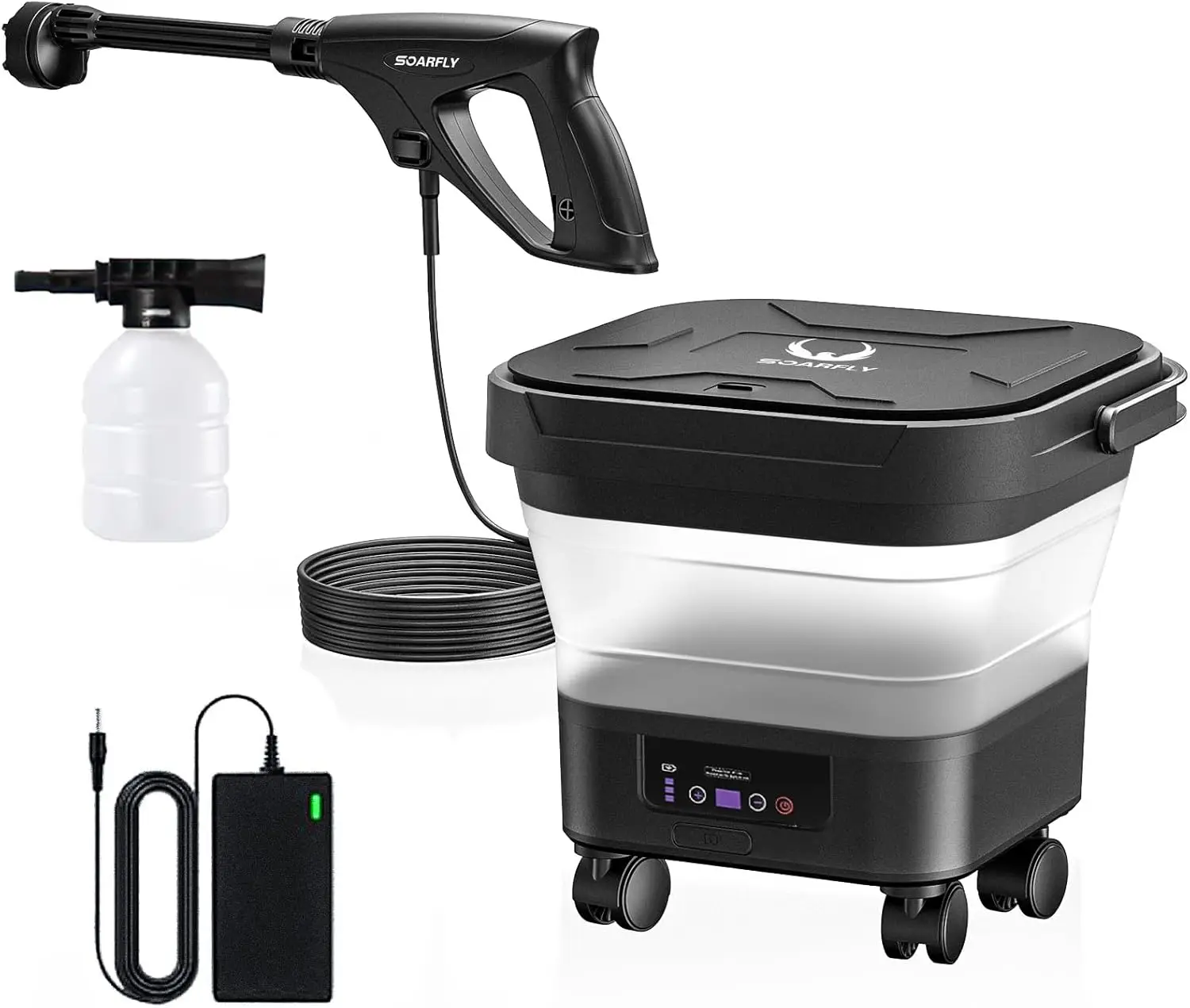 

Portable Pressure Washer Cordlwith 3.4Gal Tank, 6-in-1 Nozzle, Max 522PSI, 4000mAh Lithium Battery, 60 Mins Battery Life