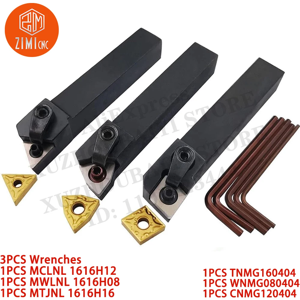 Portaherramientas de torneado de carburo Indexable, insertos TNMG160404 WNMG080404 CNMG120404, MCLNL 1616H12 MWLNL 1616H08 MTJNL 1616H16, 3 piezas