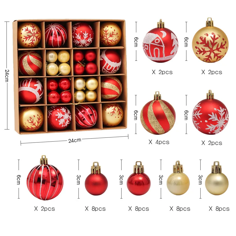 42/44pcs Colorful Christmas Ball Gift Box Set Christmas Tree Ornament Christmas Pendant New Year Home Decoration Noel Naveda2023