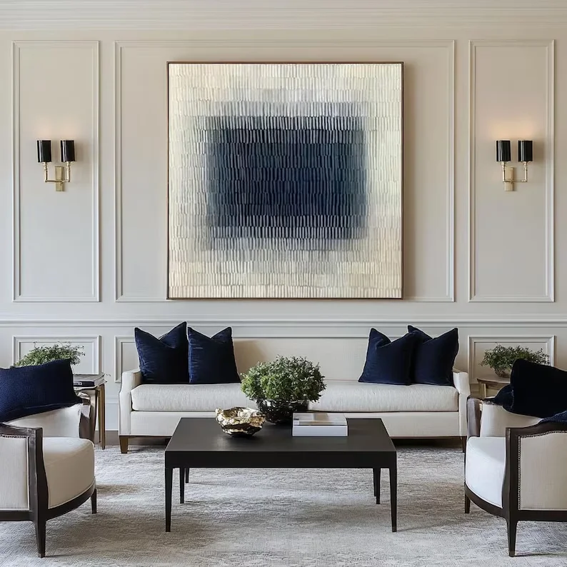 Wabi-Sabi Textured Painting Neutral Abstract Wall Art In Beige And Blue Minimalist Hand-Painted Canvas For Modern Home Decor