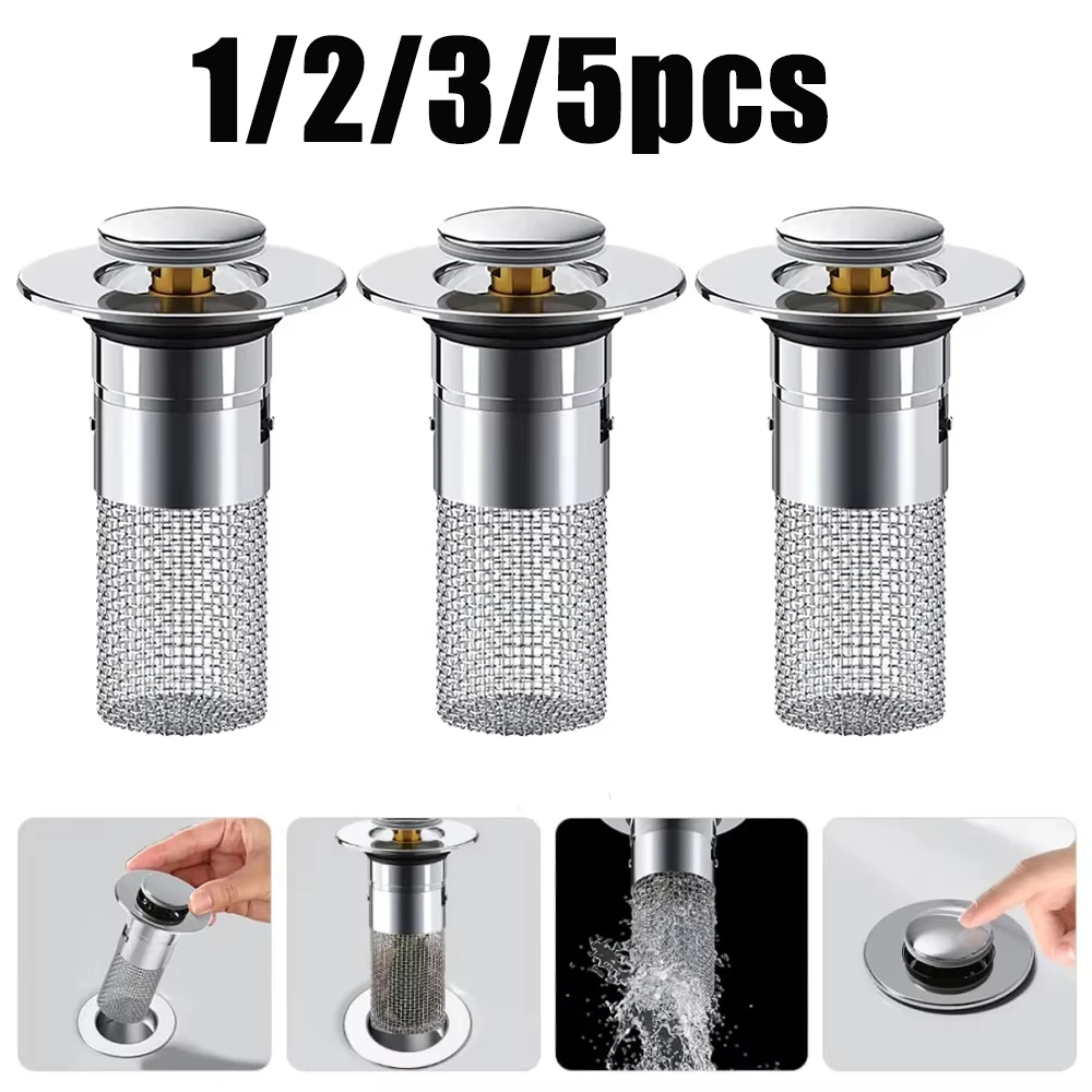 

1-5pcs Stainless Steel Floor Drain Filter Deodorizing Bouncing Core Hair Catcher Shower Sink Strainer Insect Prevention Tools