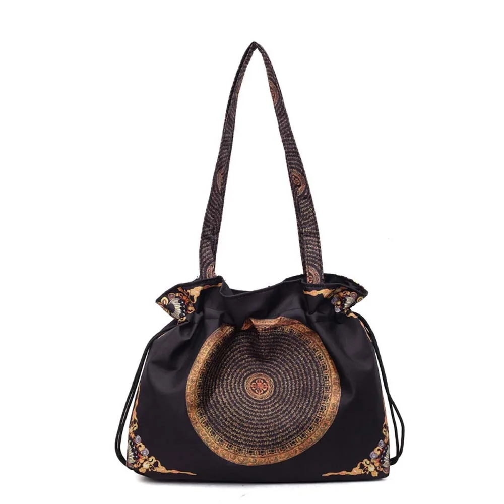 

Хлопковая сумка Hanfu на шнурке, ретро-персонажи, китайская сумка на плечо с принтом, карманная сумка в этническом стиле с вышивкой, сумка для покупок