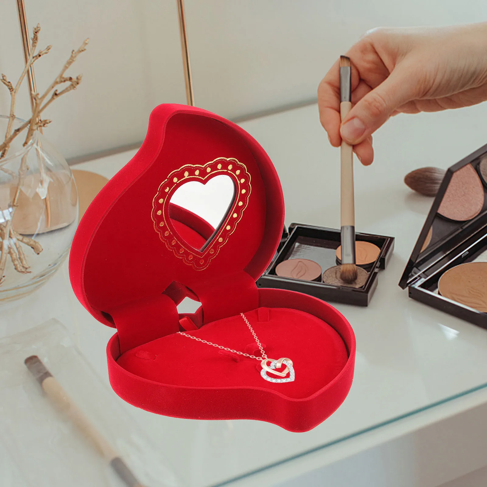 

Red Heart Jewelry Gift Box Flannel Box for Necklace Earrings Bracelet Keepsake Organizer Jewelry Organizer