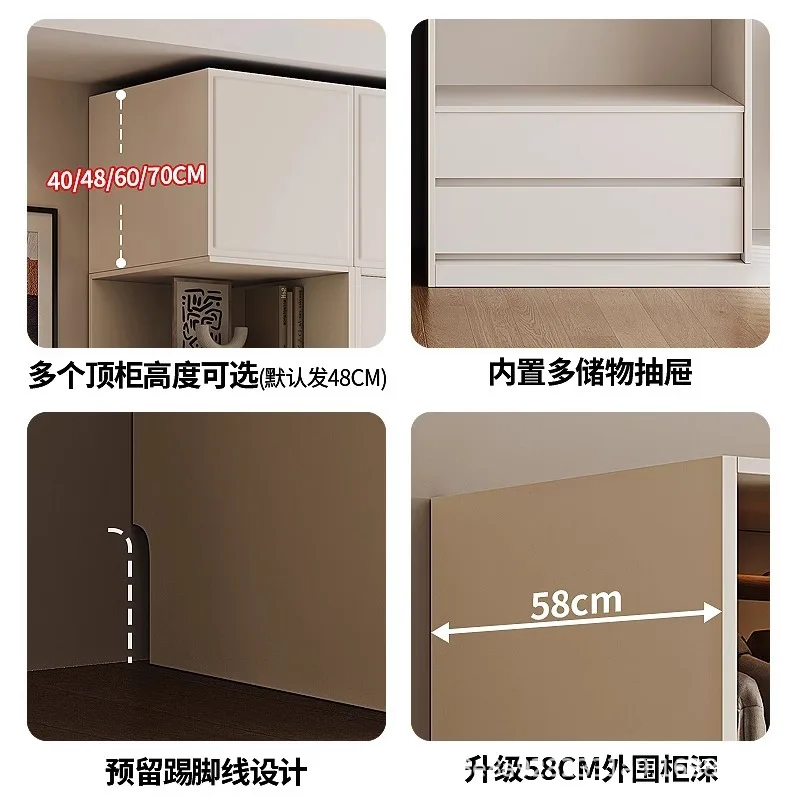 French Cream Wind Sliding Door Wardrobe Home Bedroom Simple Moving Door Wardrobe