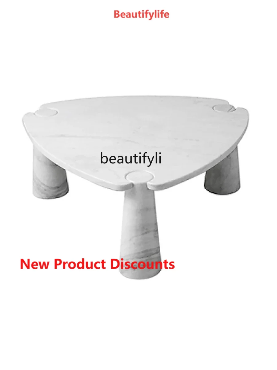 

Кофейный столик из натурального мрамора Bianco Carrara Venato, дизайнерский, для больших квартир и вилл, в форме чаепитного столика