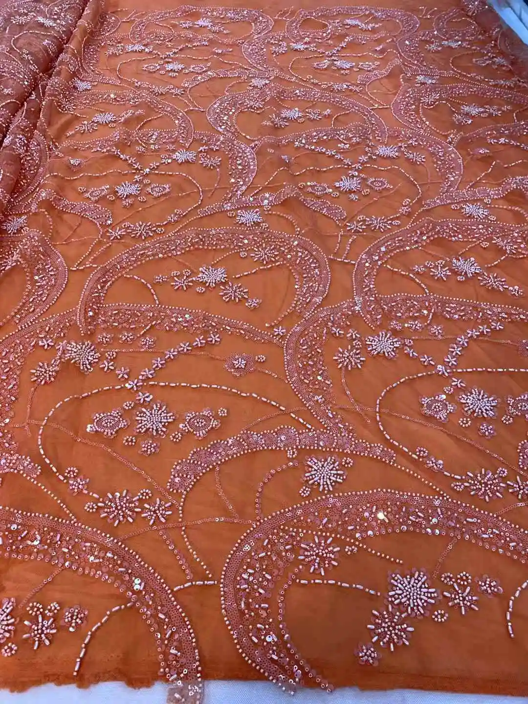 Beaded Sequins Lace Fabric Latest African Lace Fabric 2025 High Quality Wedding Party Dress Material For Dress Sewing