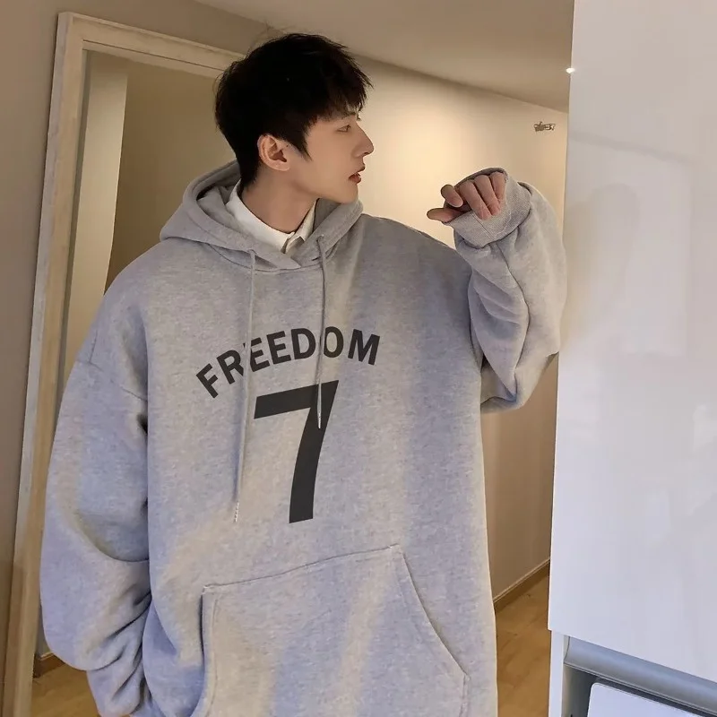Trendy Number 7 Printed Large Size Hoodie Korean Edition Loose Sportswear Casual Sweater Couple's Wear