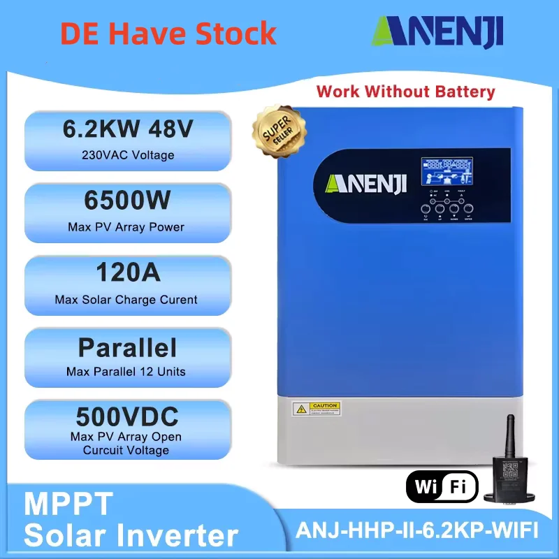 Hybrid Solar Inverter 6.2KW 48V MPPT 120A Pure Sine Wave 500VDC PV Solar Charger 220V Off-Grid Solar Inverter Support Parallel