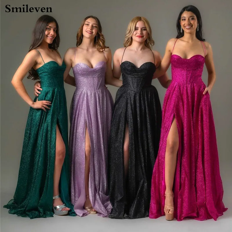 

Smileven A Line Shiny Bridesmaid Dresses Backless Bride's Best Friend Dress Spaghetti Strap Wedding Party Dress 2024 customized