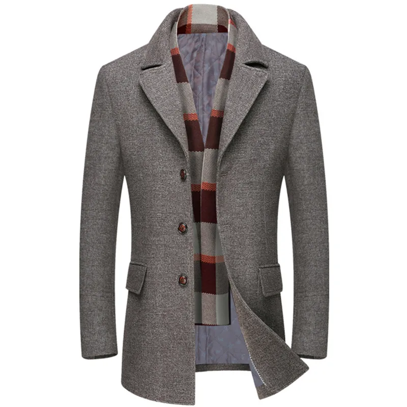 

Men's Business Smart Casual Woolen Jacket Turn Down Collar Wool Coat New Thicken Warm Male Blends Trench Windbreaker