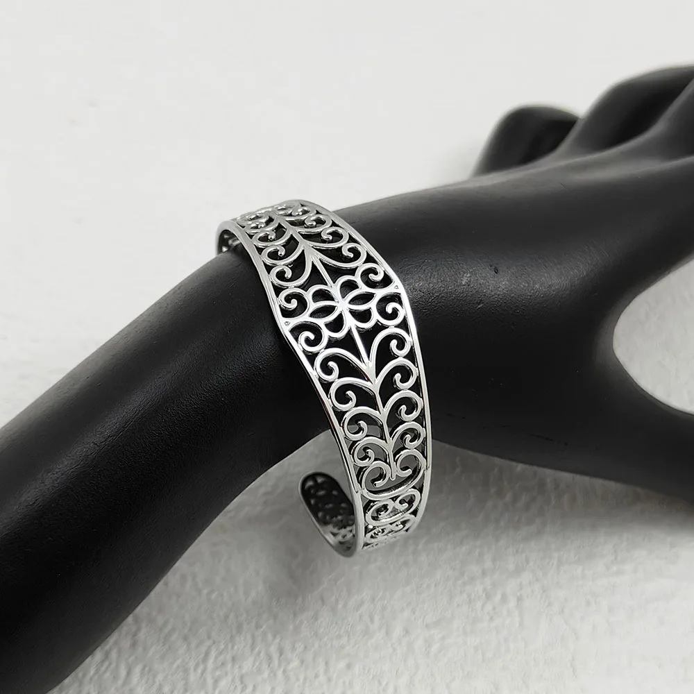 أساور جديدة منحوتة على شكل زهرة، أساور نسائية أنيقة من الفولاذ المقاوم للصدأ مخصصة، مجوهرات قديمة، تصميم مفتوح، هدايا للنساء #6