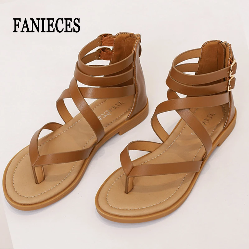 

Cross Strap Flat Sandals Women Roman Shoes Narrow Band PU Leather Gladiator Sandals Vintage Casual Beach Boho Thong Sandalias