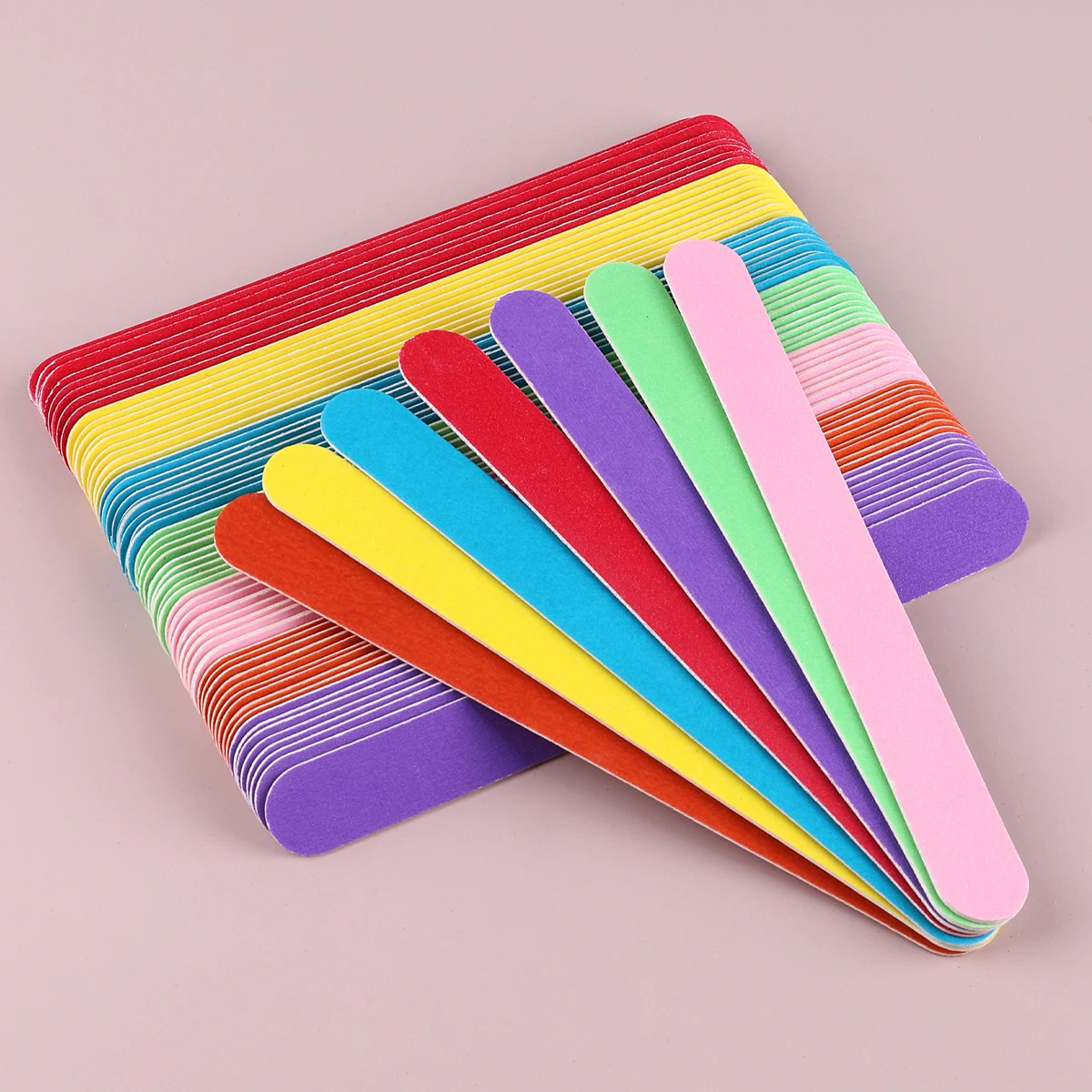 50Pcs/Lot Colorful Wooden Nail Art Files 180/240 Grit Double Sided Sandpaper Thin Buffer Sticks  Manicure Polishing Tools