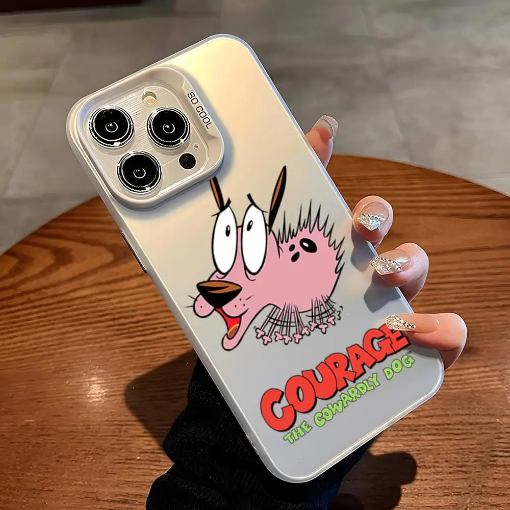 Courage C-Cowardly Dog Phone Case Matte Colored Silver Phone Case for iphone 15 14 pro 13 12 plus 11 7 x xr xs max Luxury Cover