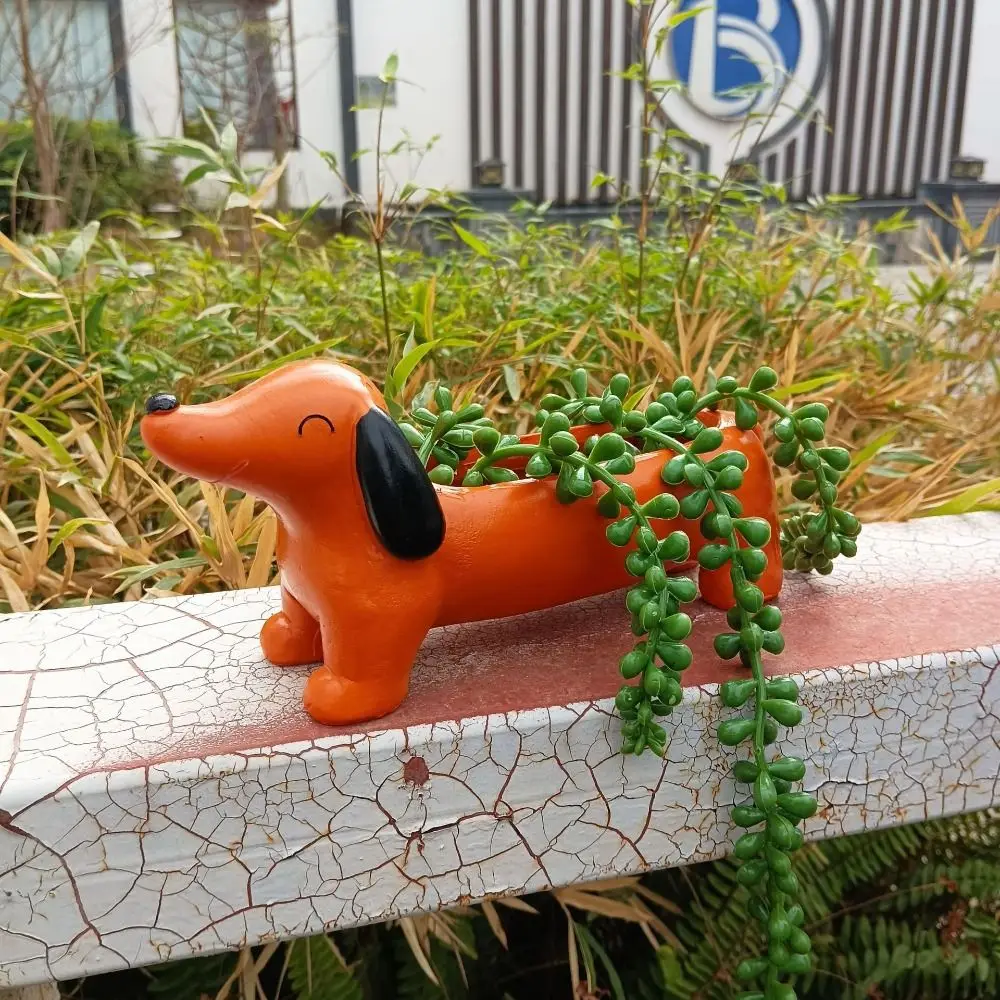 

Animal Ornament Resin Dog Plant Pot Cartoon Simulated Dachshund Flower Pot Cute Succulent Flower Planter Balcony
