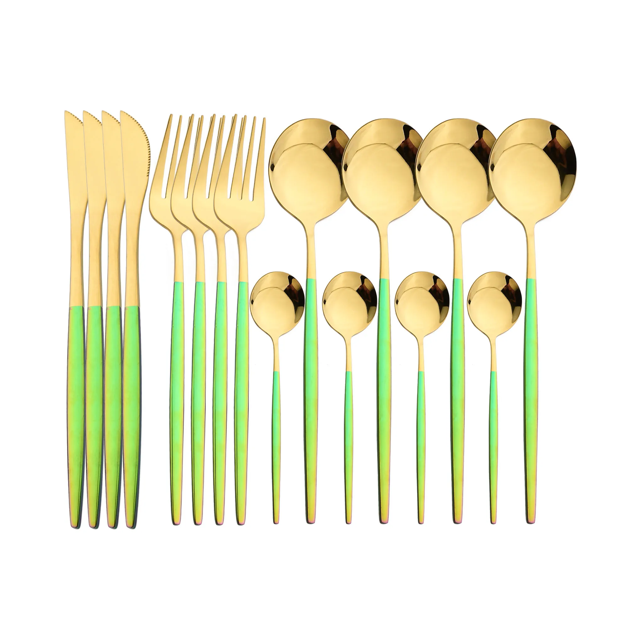 

16Pcs Dinnerware Set Stainless Steel Tableware Colorful Handle Knife Fork Spoon Cutlery Western Dinner Set Gold Flatware Kitchen