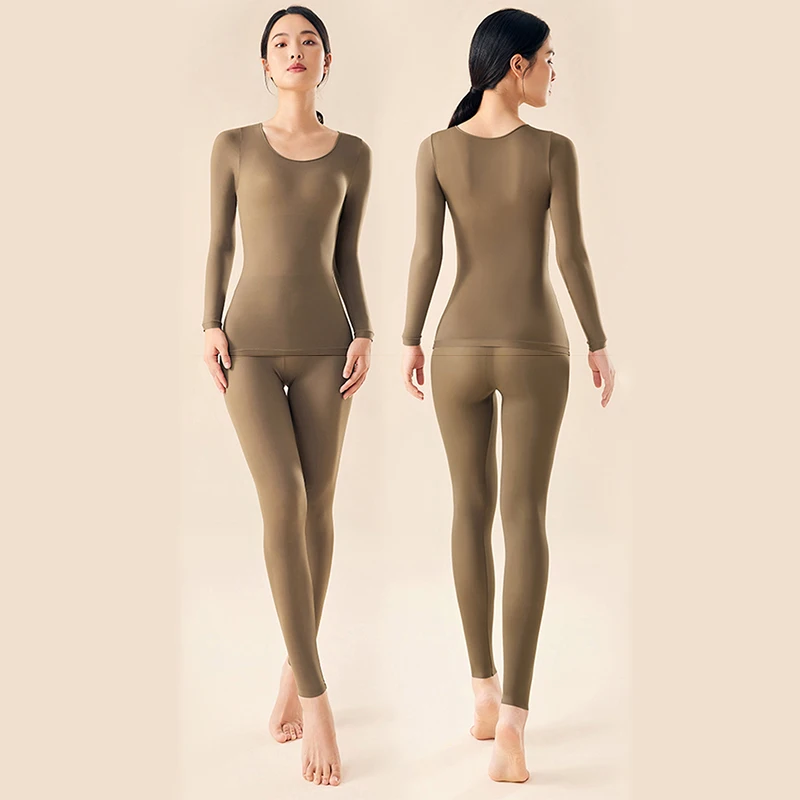 2 Pc Women\'s Thermal Underwear Hyaluronic Acid Moisturizing Seamless Long Shirt Highly Elastic Winter Spring Bottoming suits