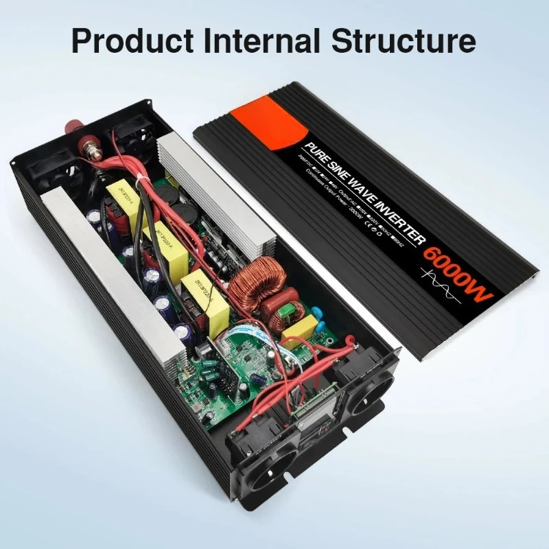 Pure Sine Wave Solar Inverter DC 12V 24V 48V To AC 220V 50Hz 60Hz Voltage Converters 4000W 5000W 6000W Double EU Socket