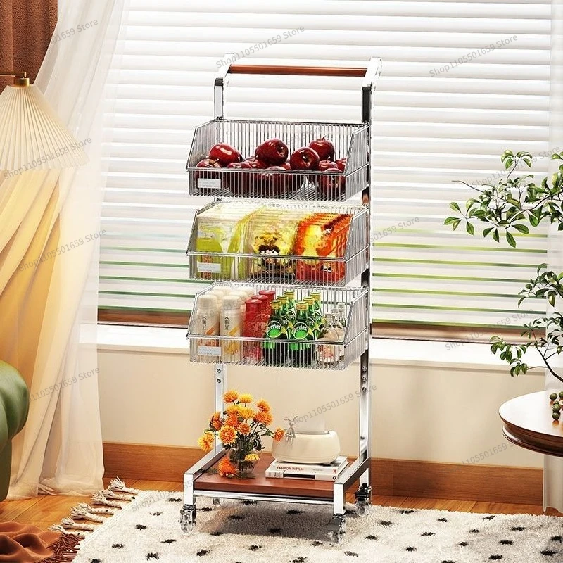 For Solid Wood Sofa Side Snack Beverage Trolley Rack, Living Room Mobile Coffee Table Kitchen Vegetable Rack